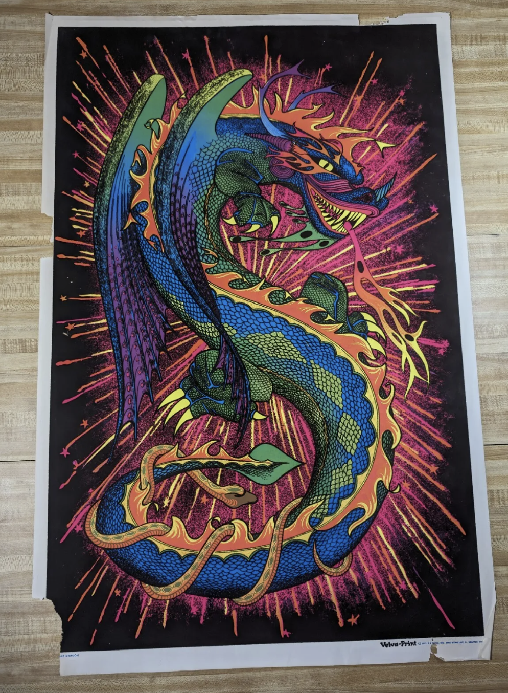 fire dragon black light poster - Vid